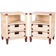 Pair of Midcentury Two-Drawer Reed Nightstands