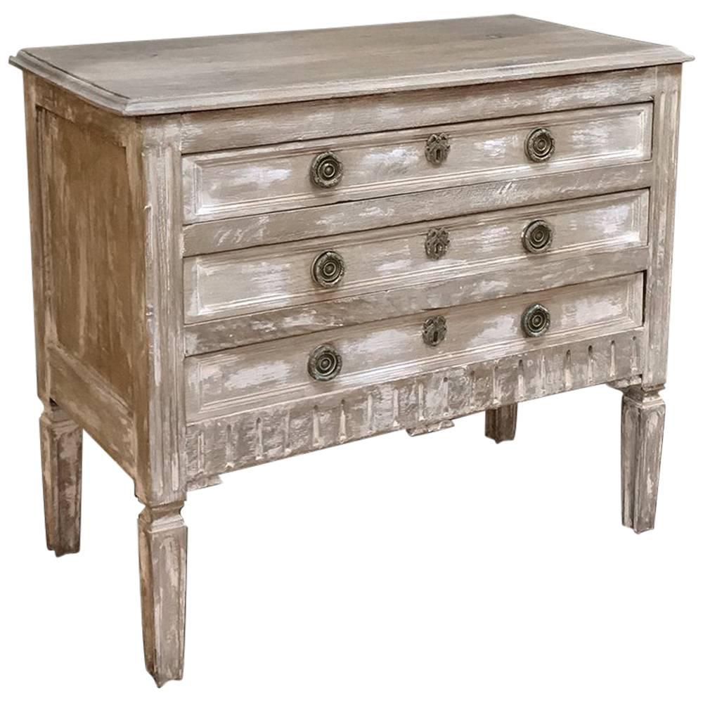 19th Century Country French Louis XVI Whitewashed Pine Commode