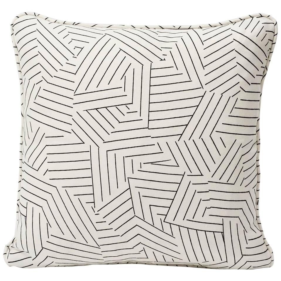 Schumacher Miles Redd Deconstructed Stripe Black Two-Sided 18" Linen Pillow For Sale