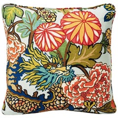 Almohada de lino Schumacher Chiang Mai Dragón Art Decó Azul Aguamarina de dos caras 18