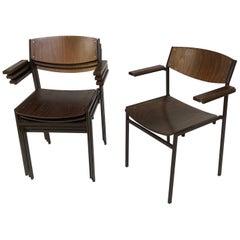 Gijs Van Der Sluis Stacking Chairs, 1970s with Armrests 