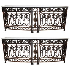 Pair of French 19th Century Baroque Serpentine Wrought Iron Wall Console Tables