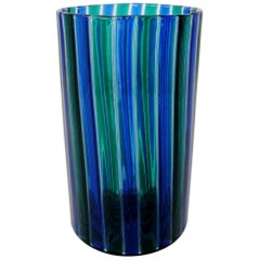 Venini 1960s Gio Ponti Green and Blue Striped Beaker Vase