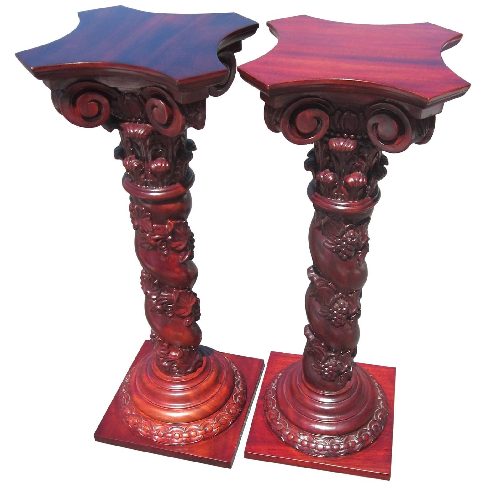 Pair of Carved Mahogany Pedestals