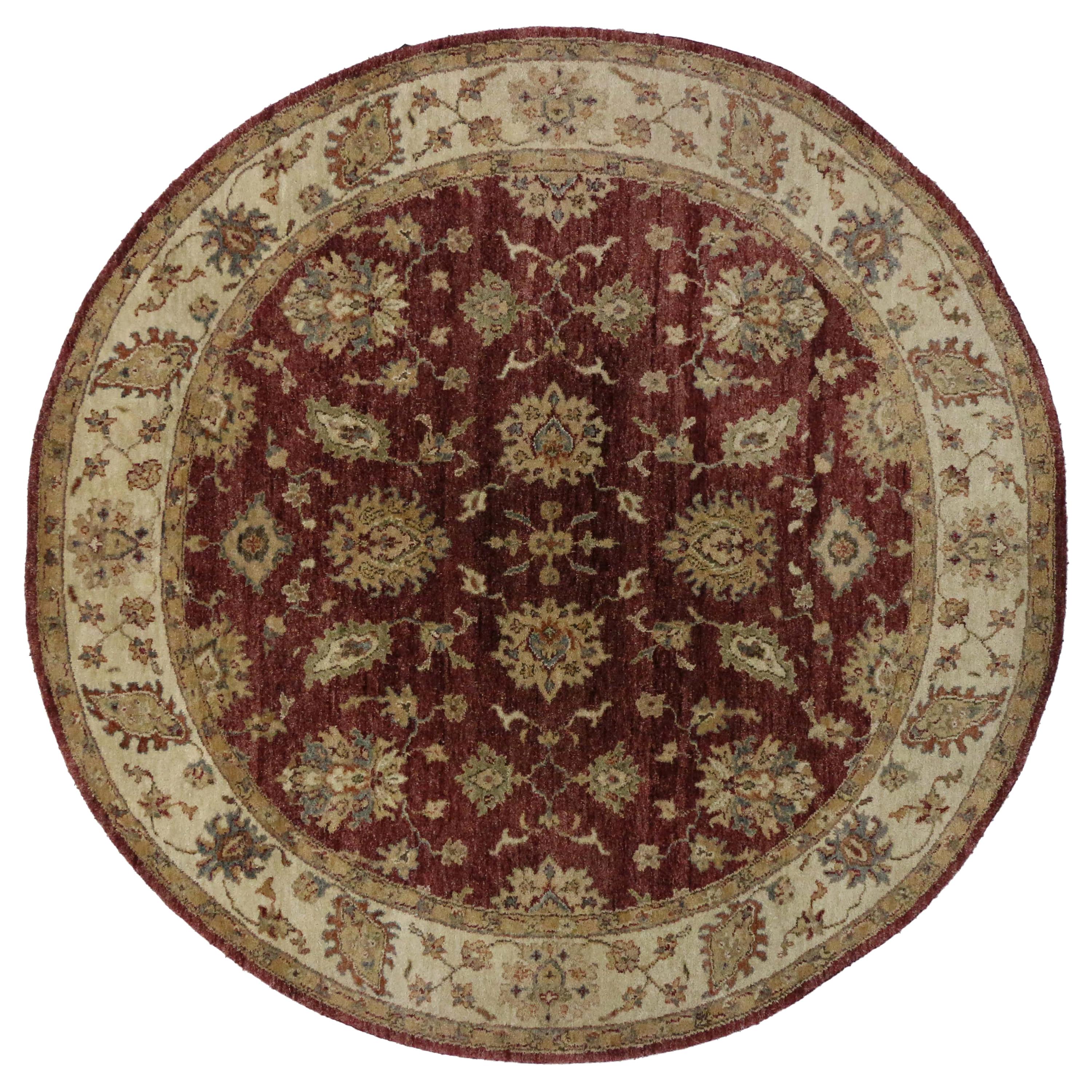 Tapis rond indien vintage, tapis circulaire de style traditionnel