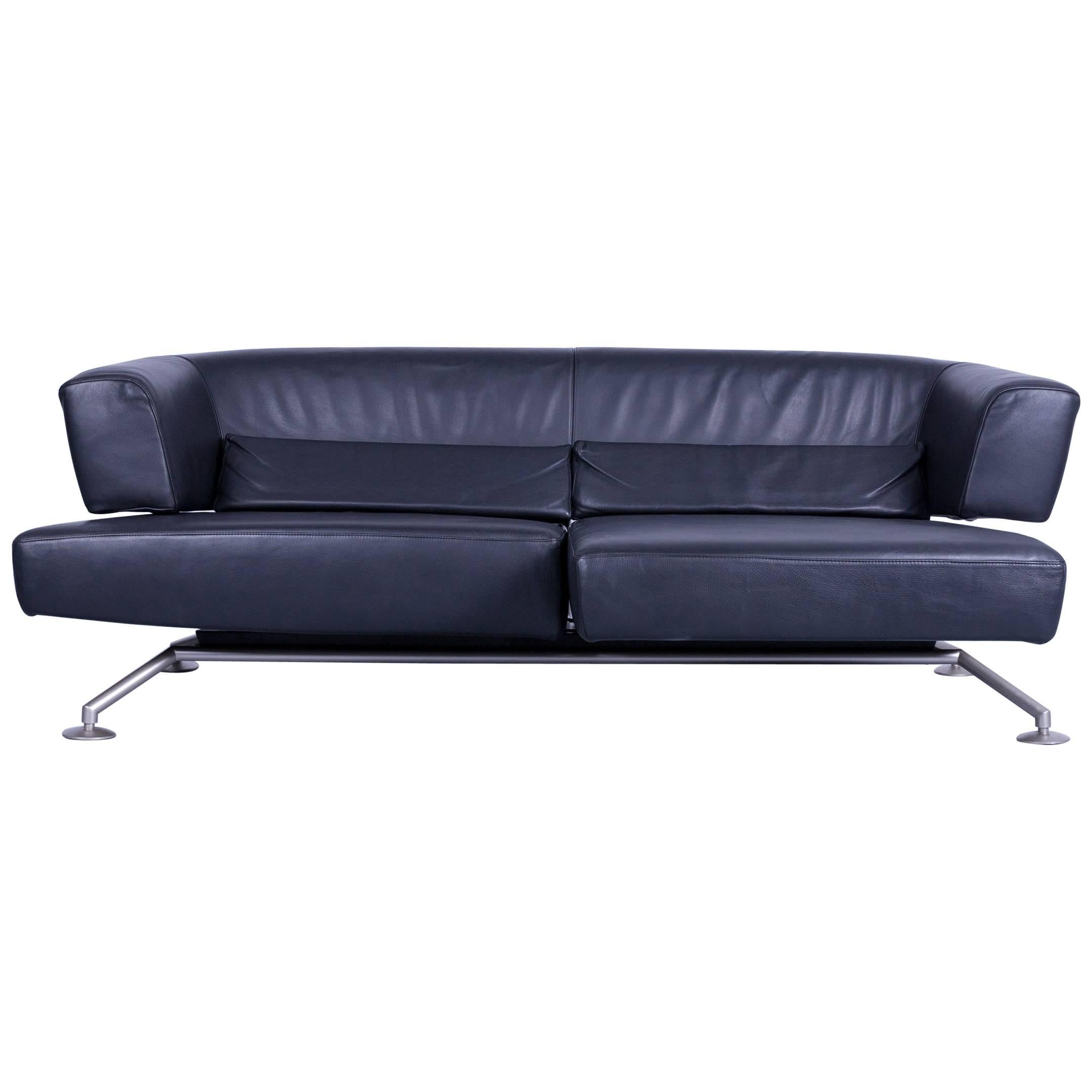 COR Circum Designer Sofa Black Leather Three-Seat Couch Function Modern