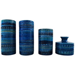 Four Bitossi, Rimini-Blue Vases in Ceramics Designed by Aldo Londi, 1960s