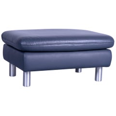 Koinor Designer Leather Foot Stool Blue Pouff Modern Couch Sofa