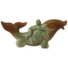 20th Century Chinese Soapstone Carving of a Boy on the Back of a Carp