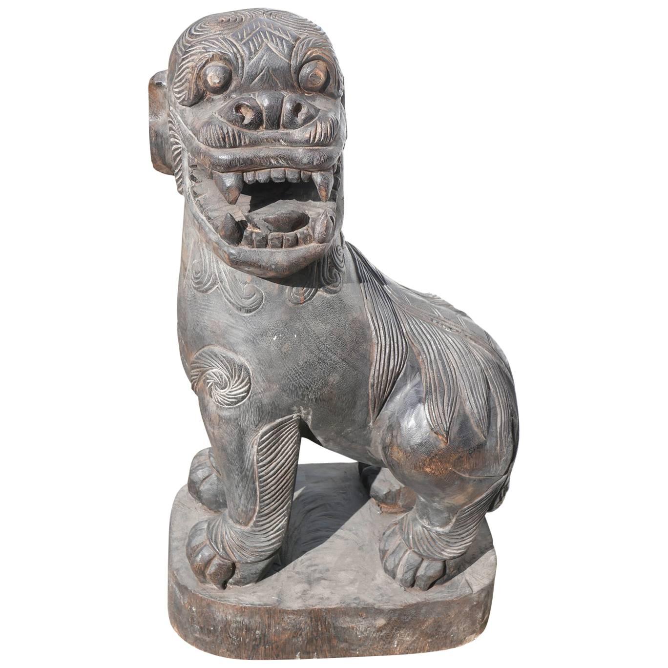 Massive Chinese 19th Century Hardwood Lion Dog For Sale