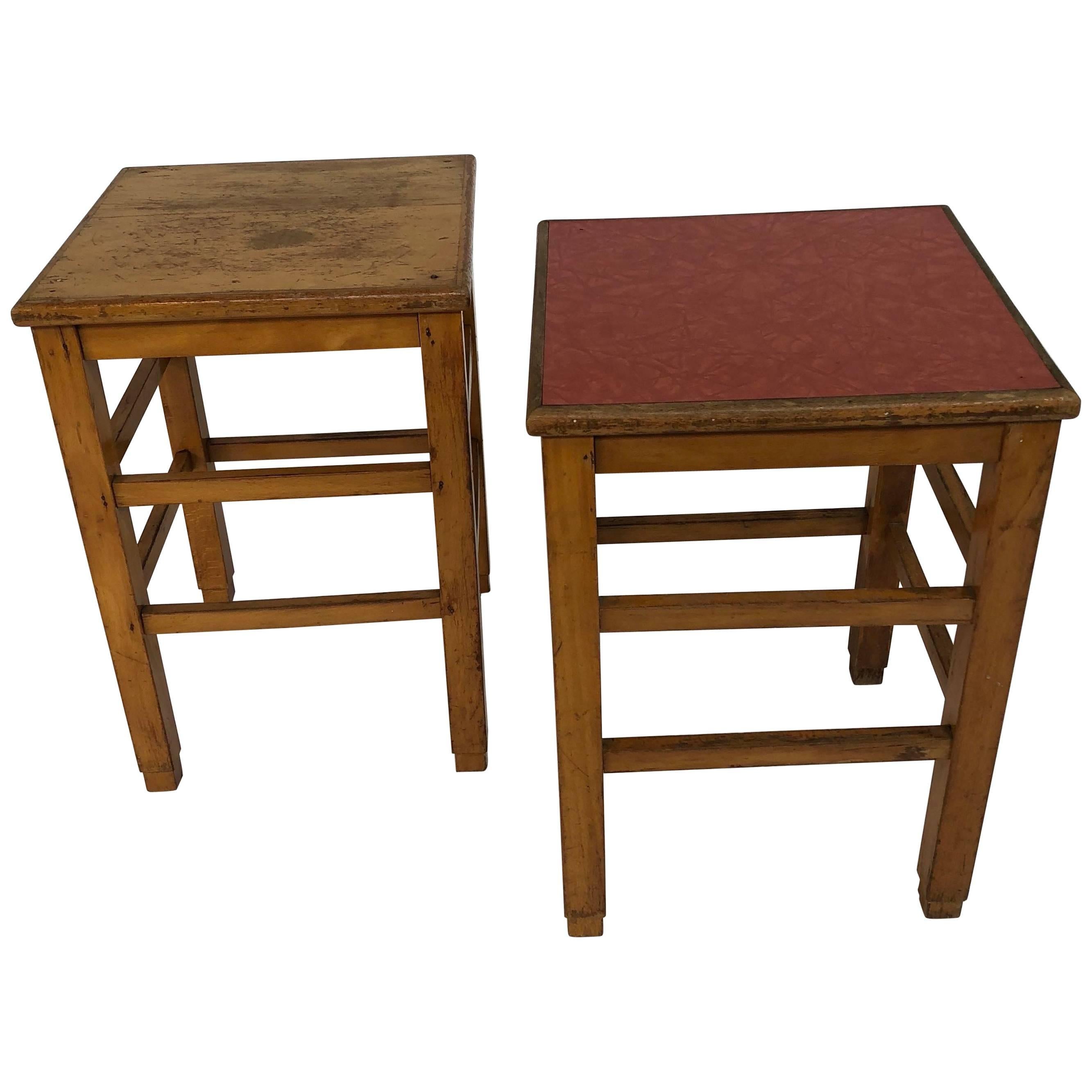 Unique 1940s Pine School Stools or Side Table