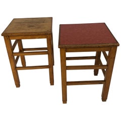 Vintage Unique 1940s Pine School Stools or Side Table