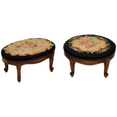 Pair of Antique French Needlepoint Foot Stools