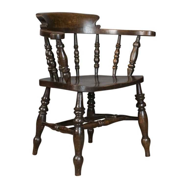 Antique Armchair, English, Victorian, Elm Bow Back, Smokers Captains Antique Armchair, English, Victorian, Elm Bow Back, Smokers Captains Chair For Sale - Antique Armchair, English, Victorian, Elm Bow Back, Smokers Captains