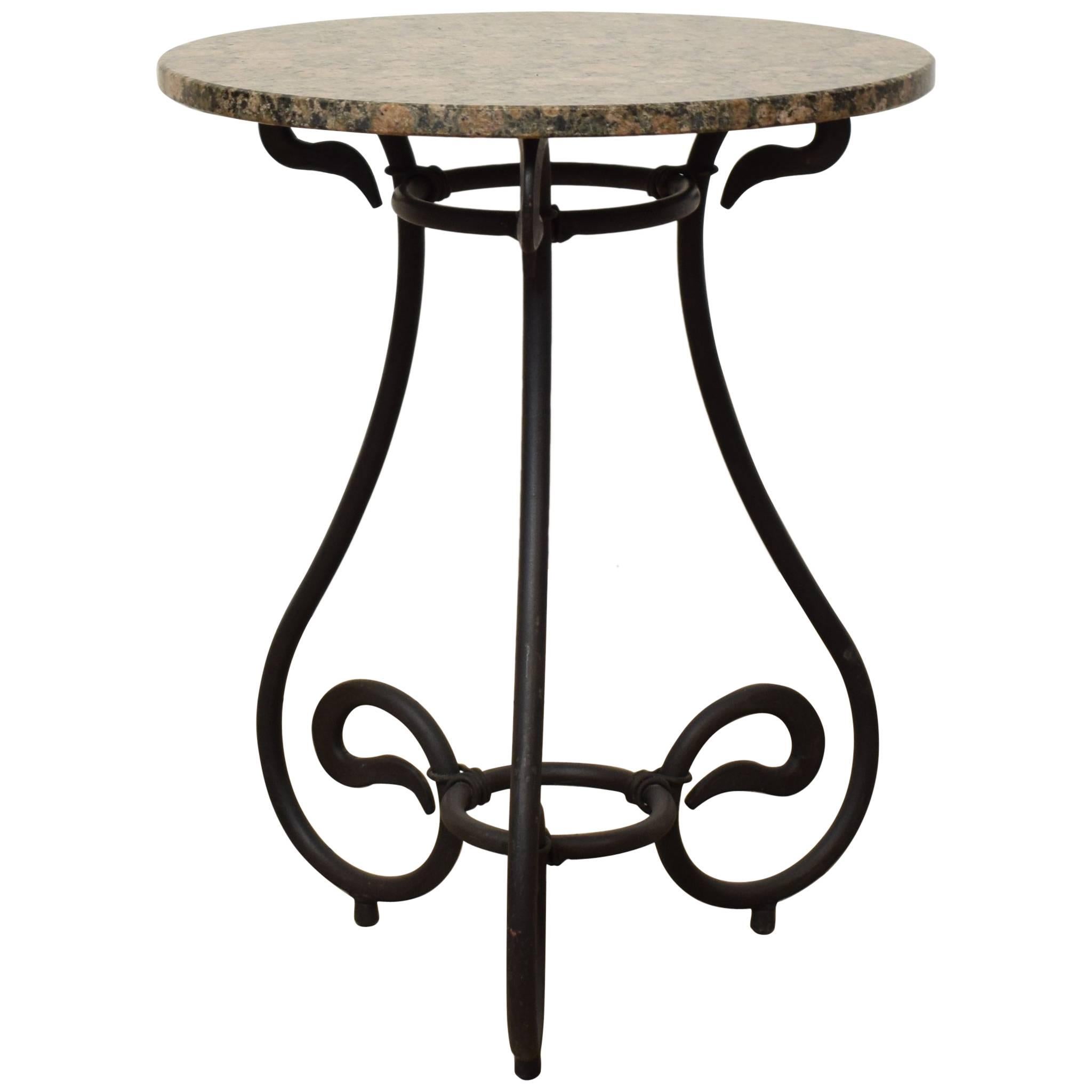 1950s Black Forged Iron Side Table with Granite Top