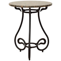 1950s Black Forged Iron Side Table with Granite Top