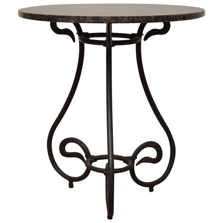 1950s Black Iron Side Table with Granite Top For Sale at 1stdibs