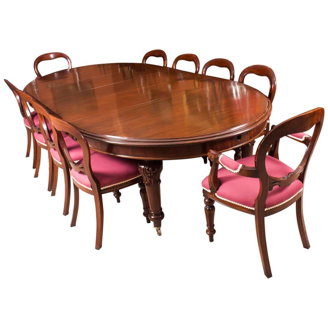 19th Century Victorian Oval Extending Dining Table and Ten Chairs
