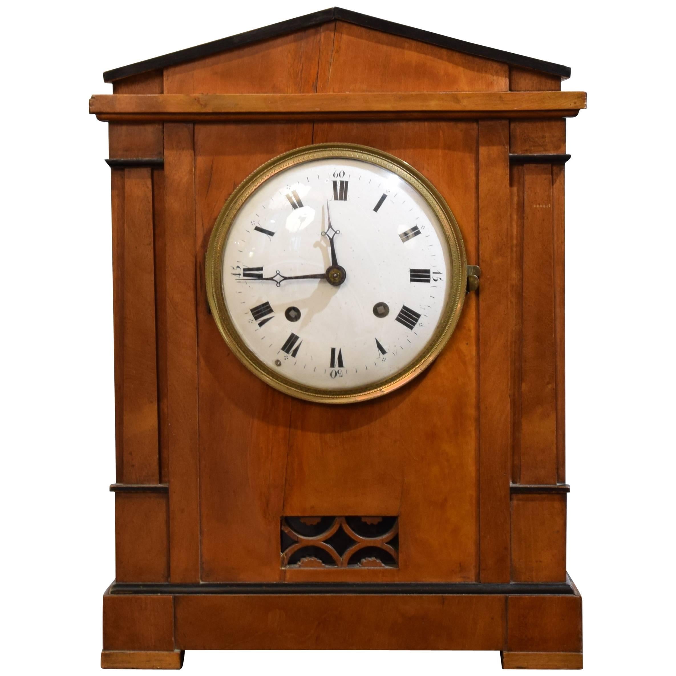 19th Century Biedermeier Mantel Clock in Cherrywood, circa 1820