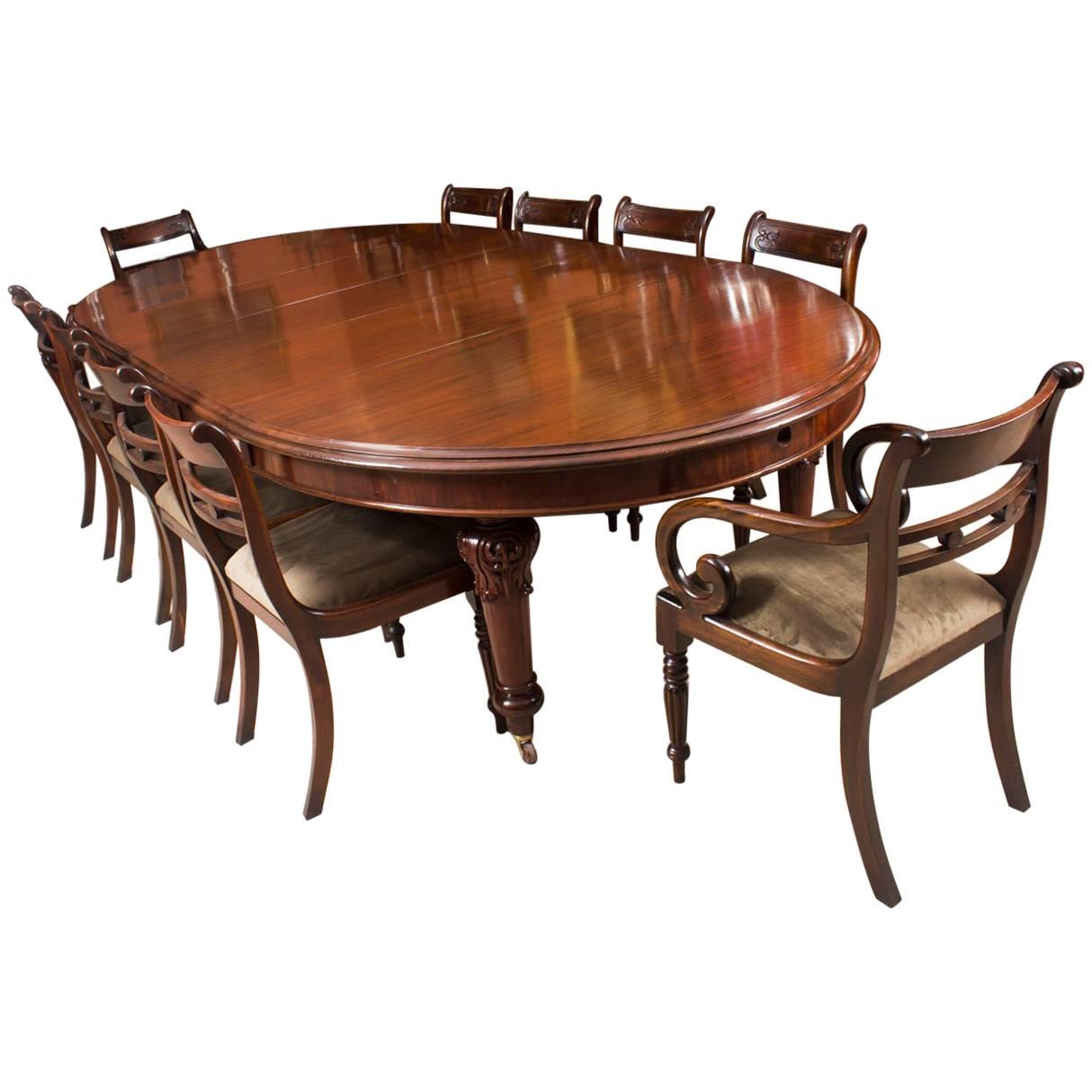 19th Century Victorian Oval Extending Dining Table and Ten Tulip Back Chairs