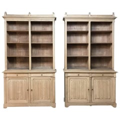 Antique Pair of 19th Century French Gothic Stripped Oak Bookcases