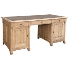 19th Century French Gothic Stripped Solid Oak Desk