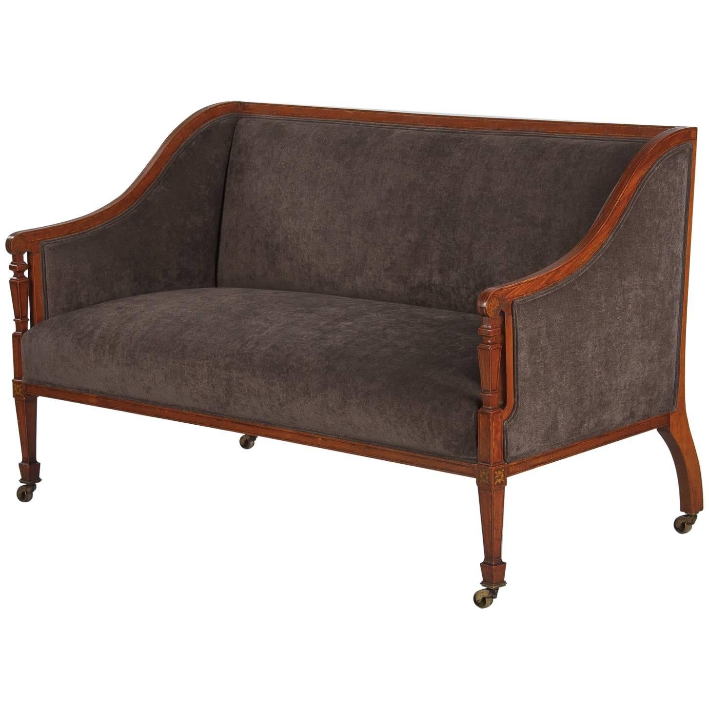 French Directoire Style Upholstered Sofa in Mahogany, Late 1800s