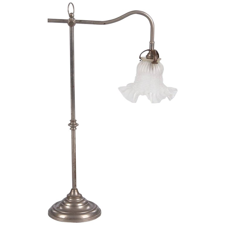 French Art Deco Silver Metal Desk Lamp 1930s