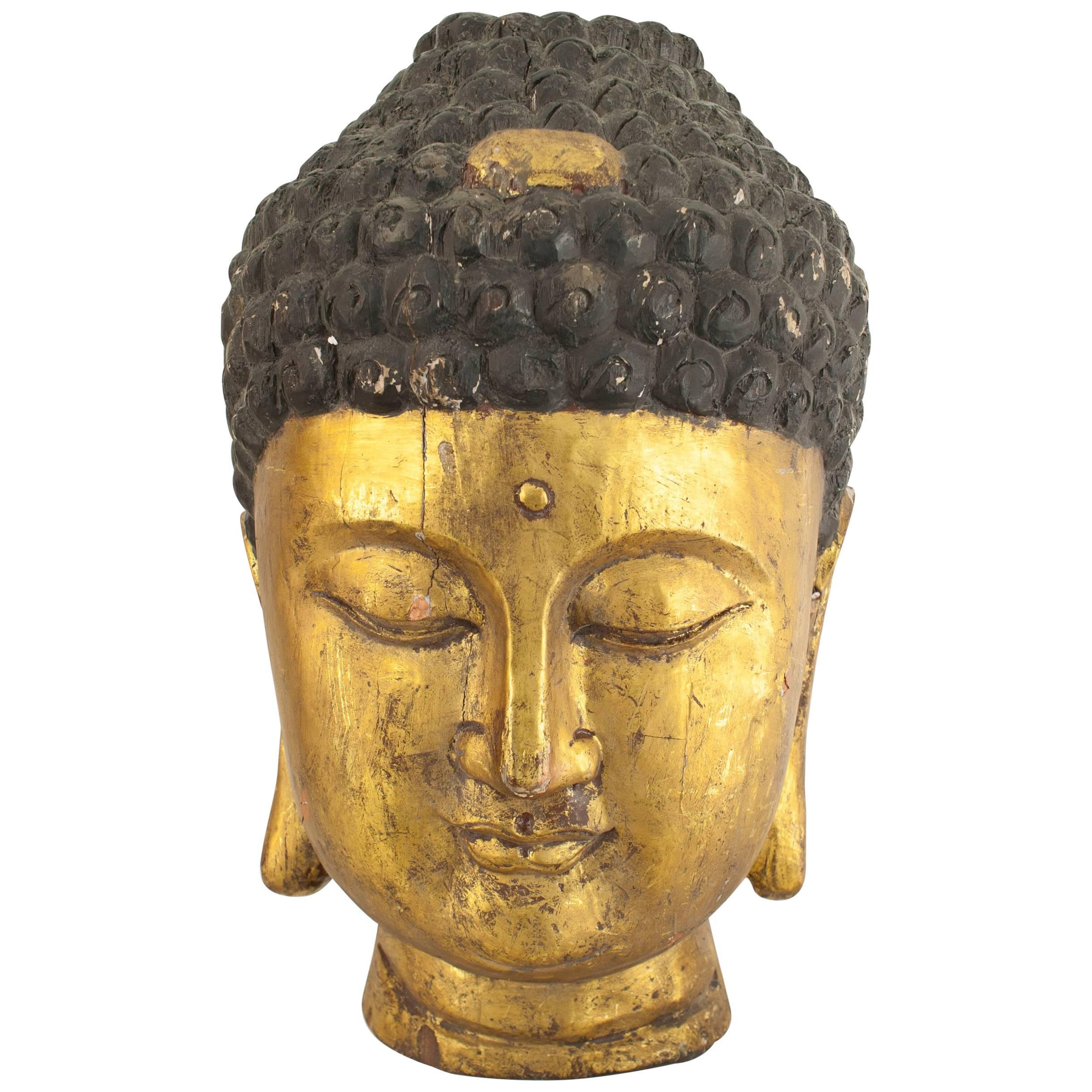 Sculpture of Asian Chinese Style Large Carved Head of Buddha