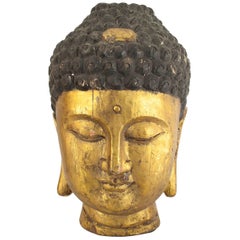 Sculpture of Asian Chinese Style Large Carved Head of Buddha