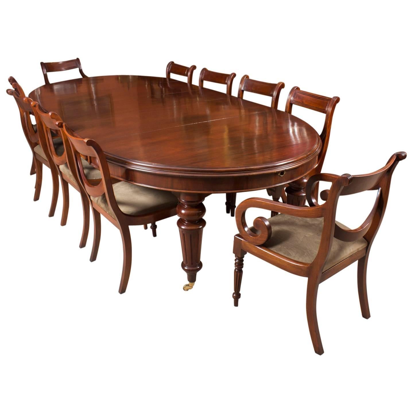19th Century Oval Extending Dining Table and Ten Balloon Back Dining Chairs