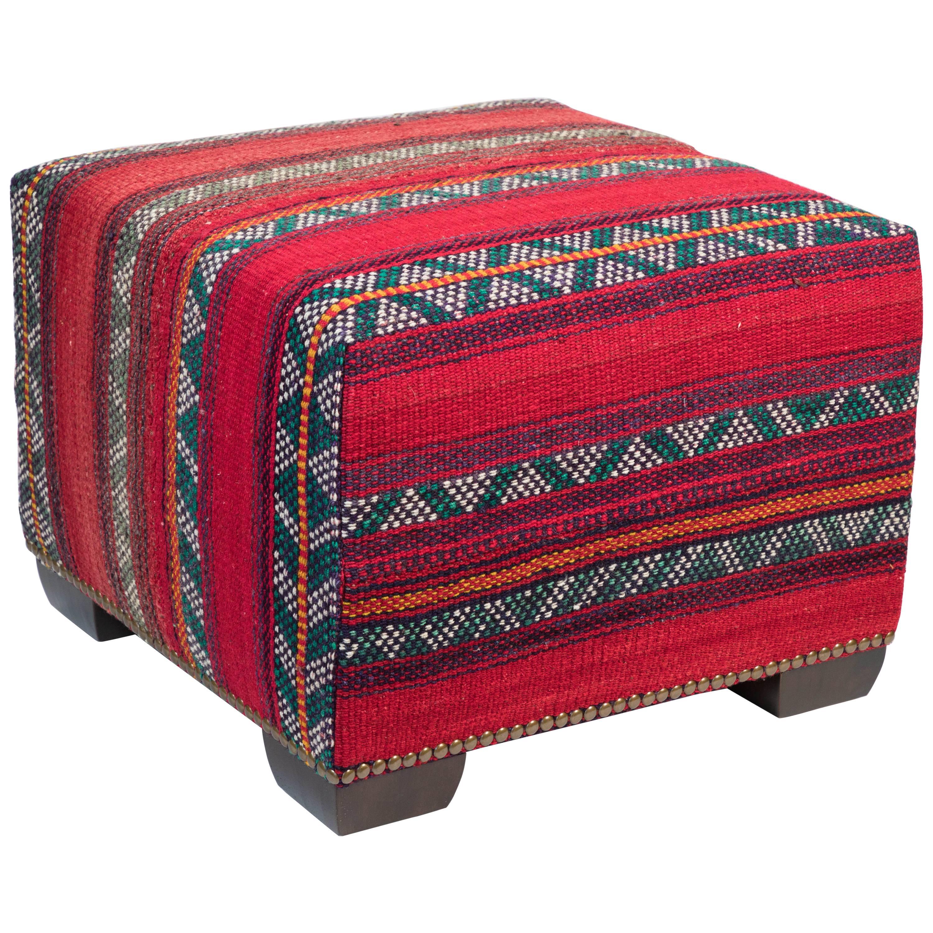 Custom-Made Ottoman in Vintage Wool East African Tent Panel