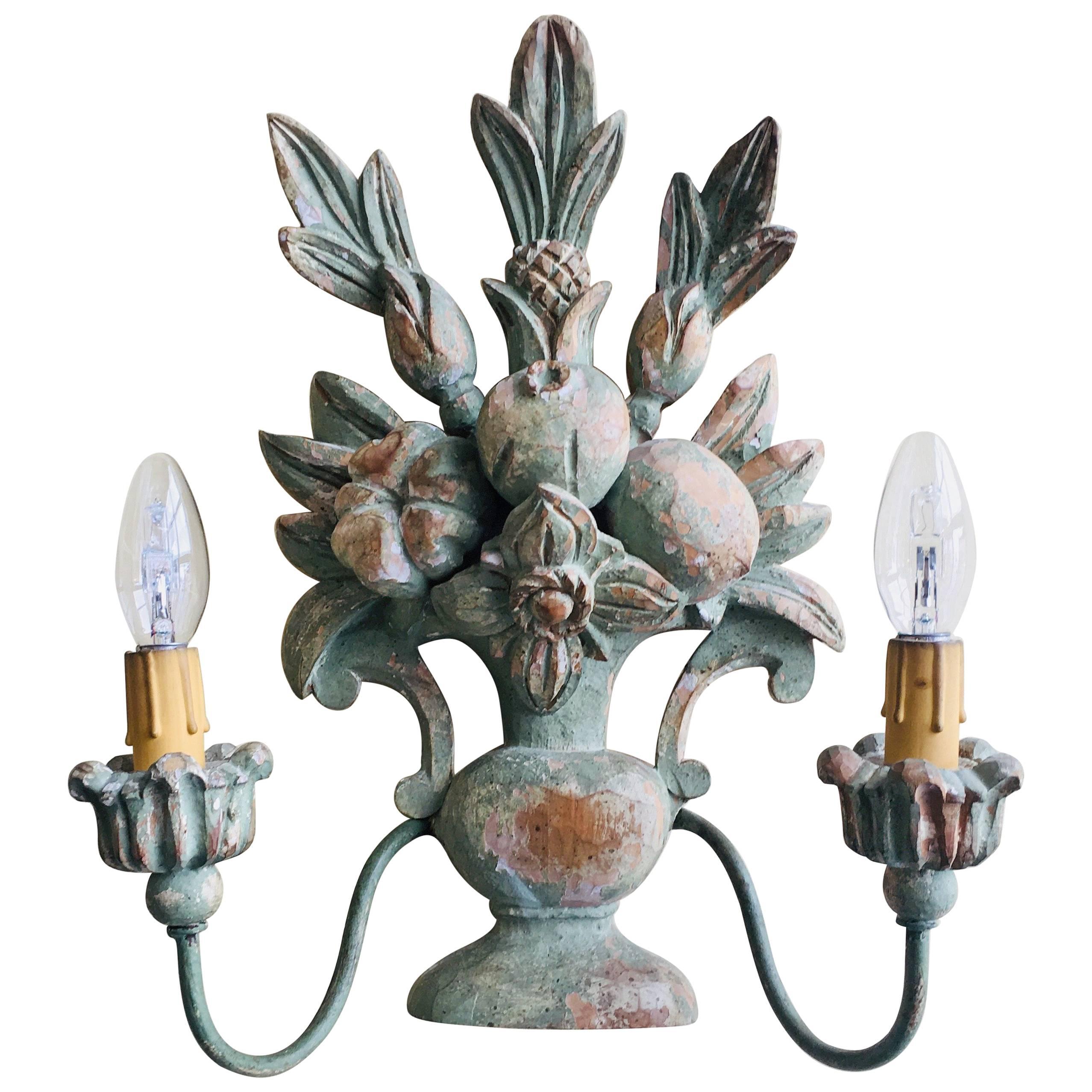 19th Century French Hand-Carved Painted Wood Sconce For Sale