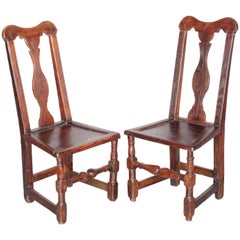 Antique 19th Century Pair of Walnut Side Chairs from Queen Anne Epoque