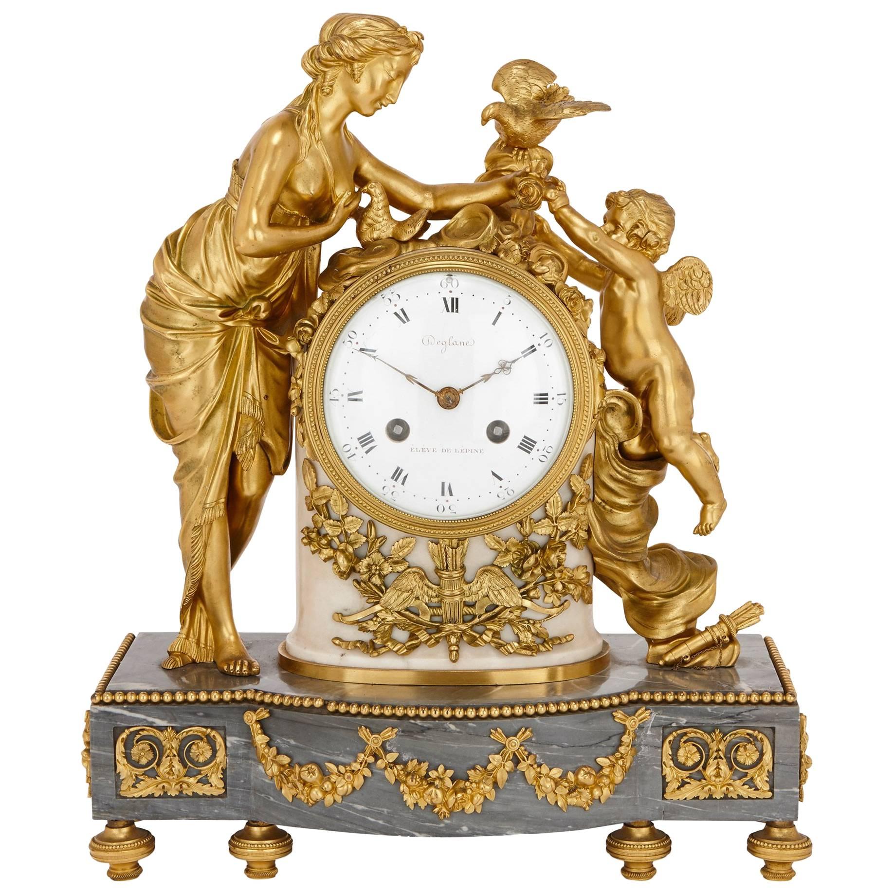 Gilt Bronze and Marble Louis XVI Mantel Clock For Sale at 1stDibs