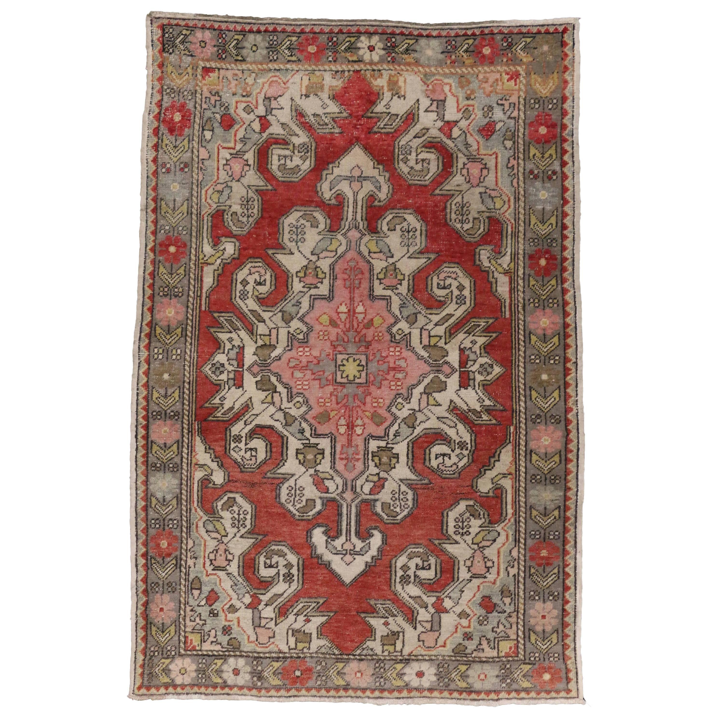 Vintage Turkish Oushak Accent Rug with Modern Industrial Style