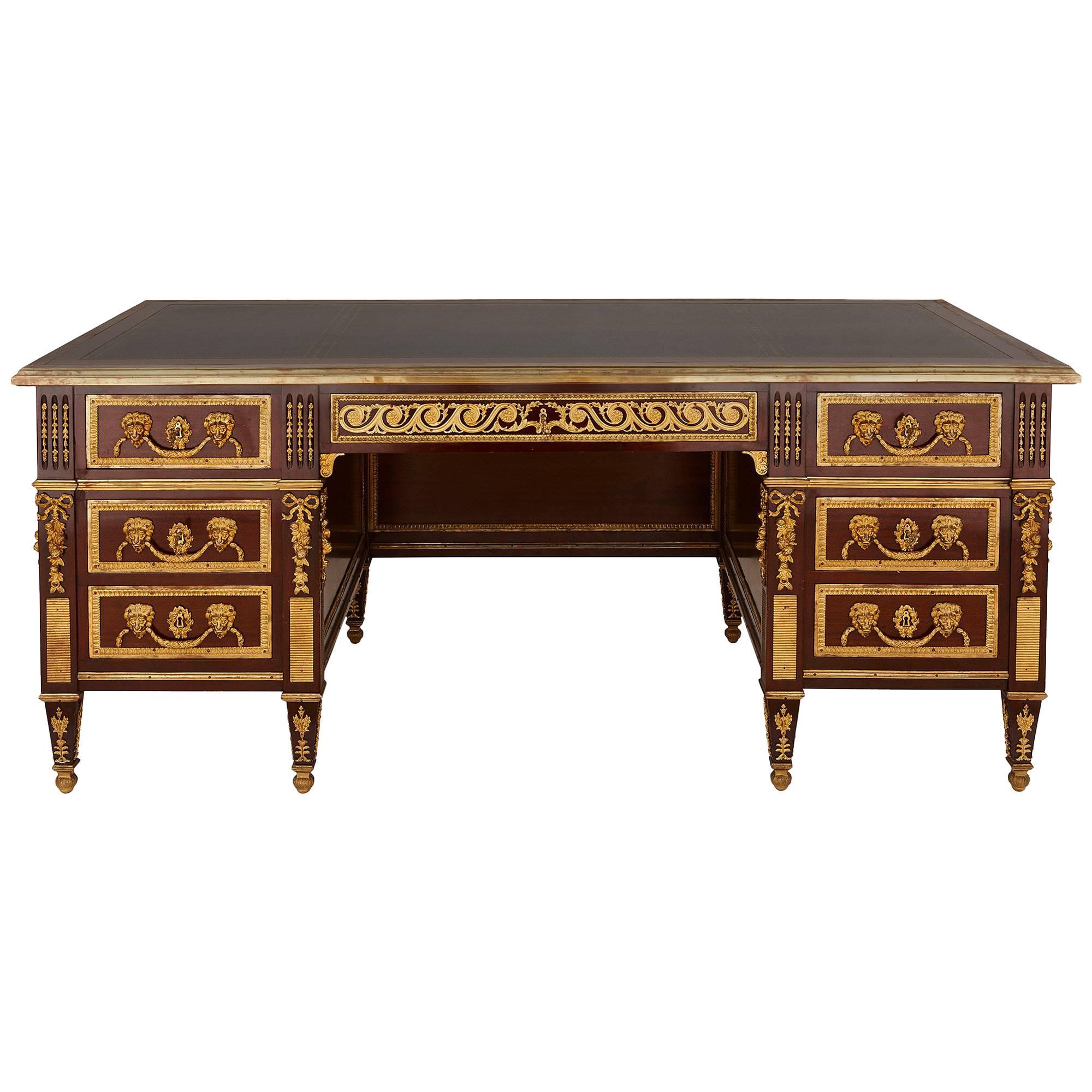 Louis XVI Style Mahogany and Gilt Bronze Writing Desk
