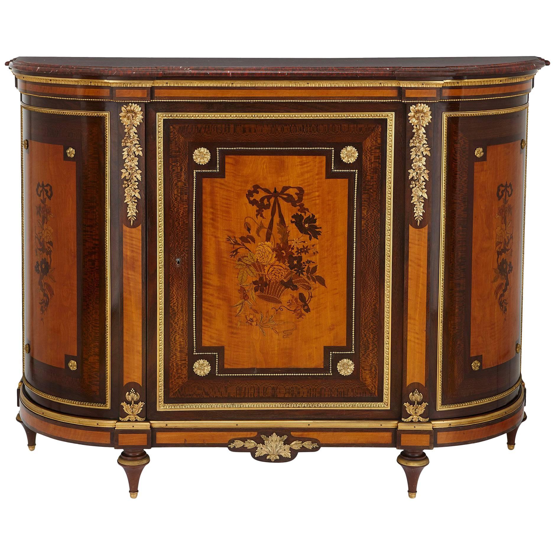 French Gilt Bronze, Marble and Marquetry Cabinet by Gros