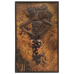 Arte africano de Kongolo Relieve en latón, 1979