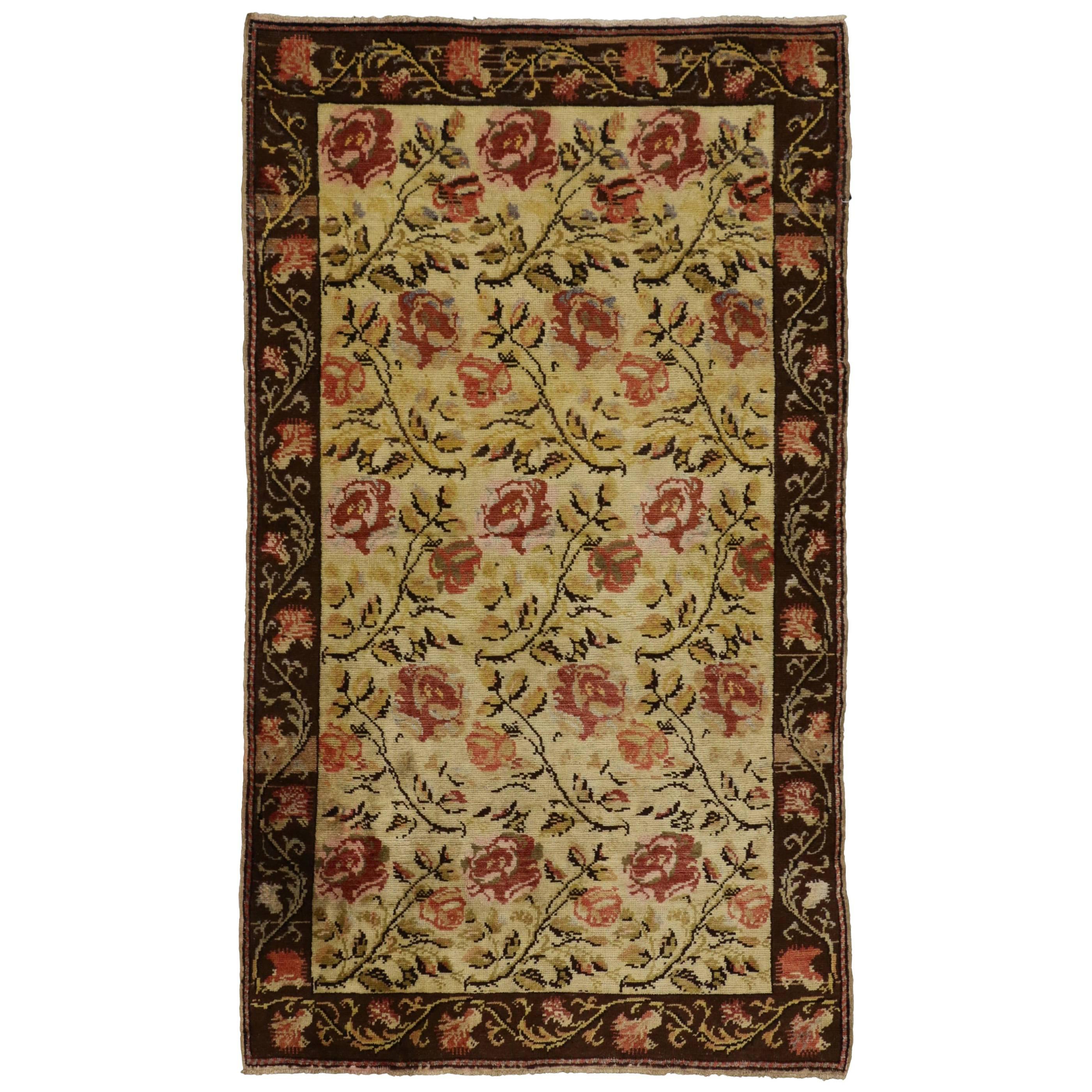 Vintage Oushak Rug with Traditional English Country Garden Design For Sale