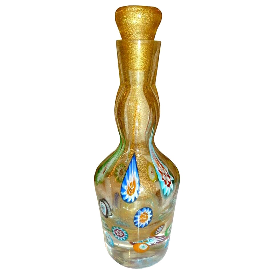 Fratelli Toso Murano Glass Decanter Perfume Bottle Gold Aventurine and
Murrhines For Sale