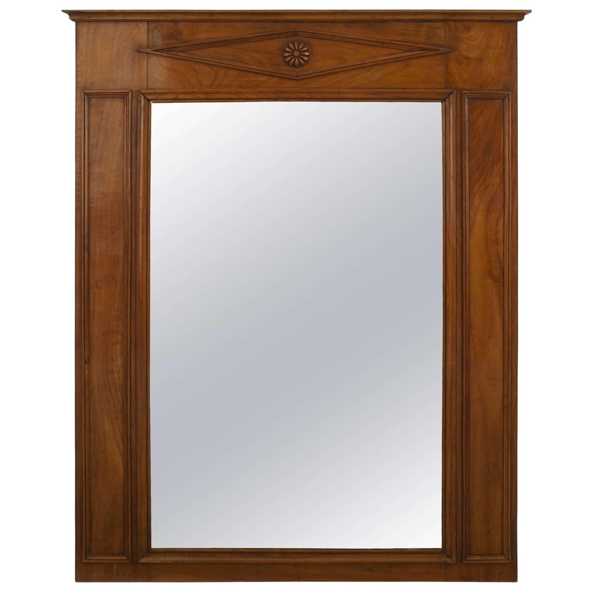 Miroir Mural Autrichien de Style Biedermeier en Bois Fruitier à Motif Diamant