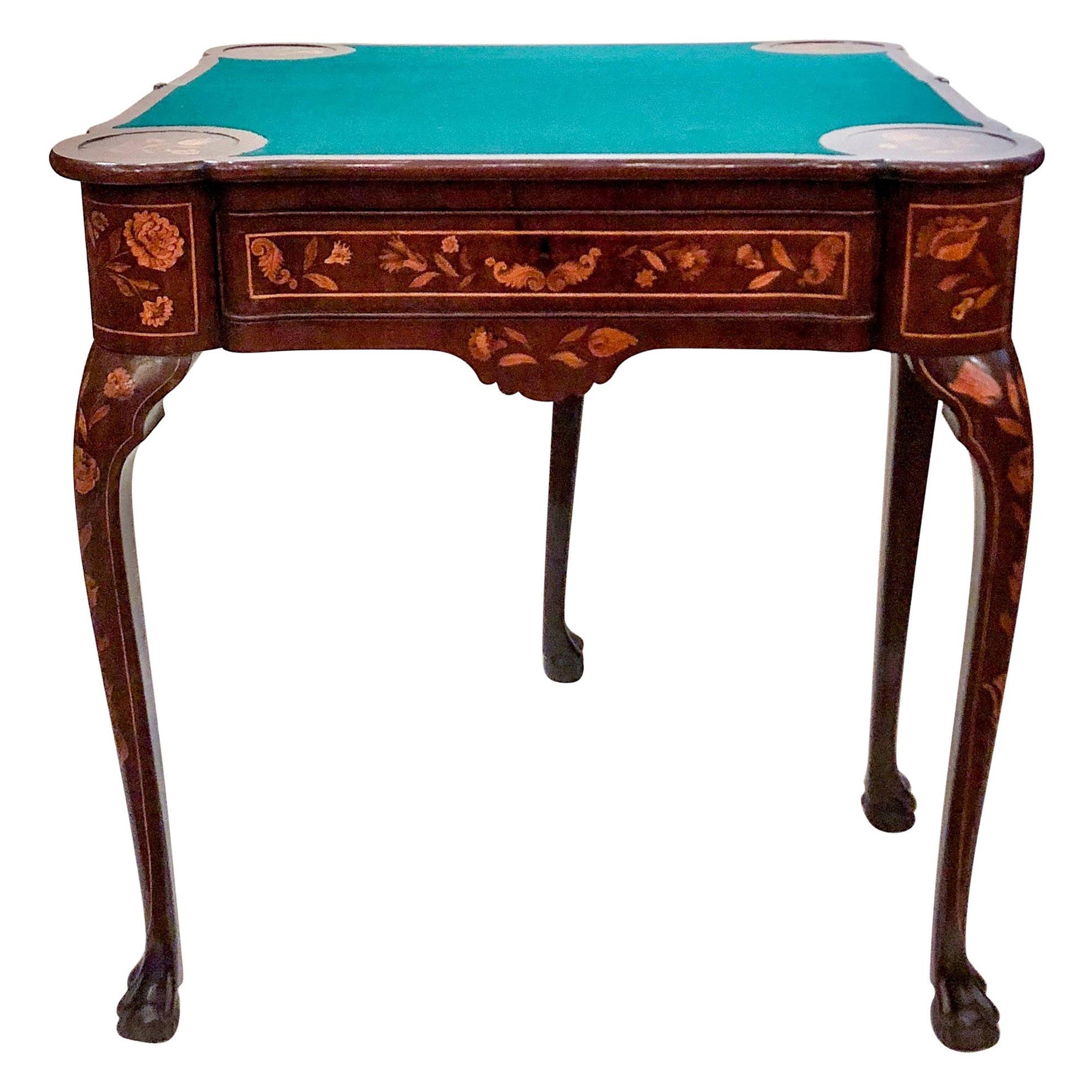 Ancienne table à cartes console en marqueterie hollandaise du 18ème siècle