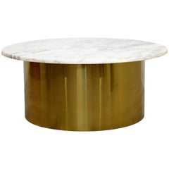 Mid-Century Modern Silas Seandel Attributed Carrera Marble & Brass Coffee Table