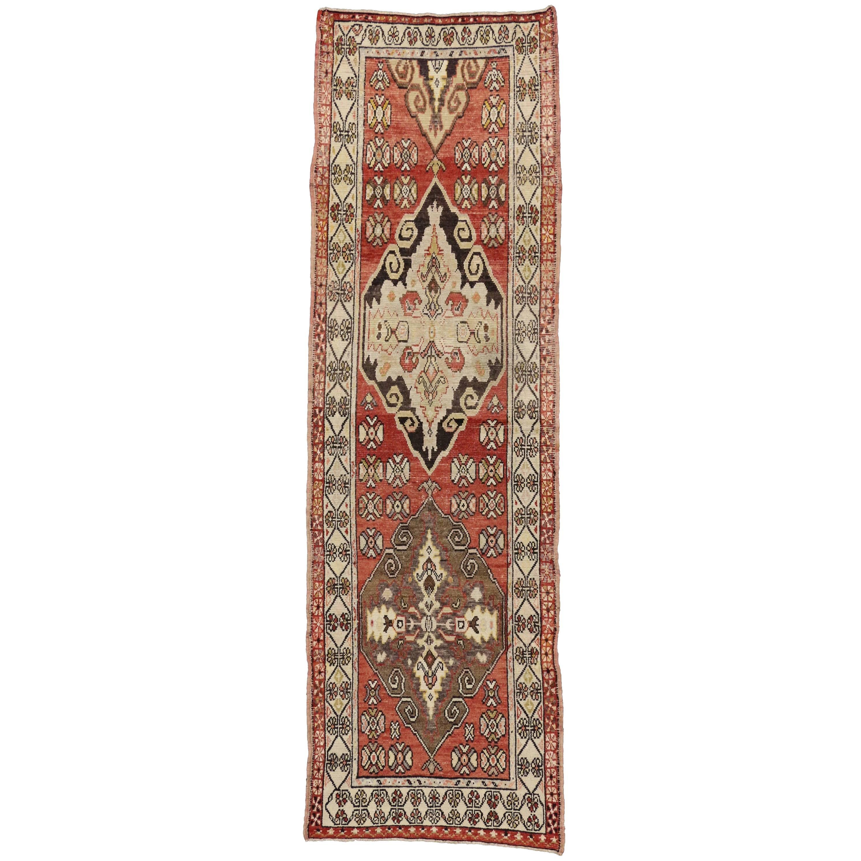 Vintage Turkish Oushak Runner with Traditional Style, Hallway Runner For Sale