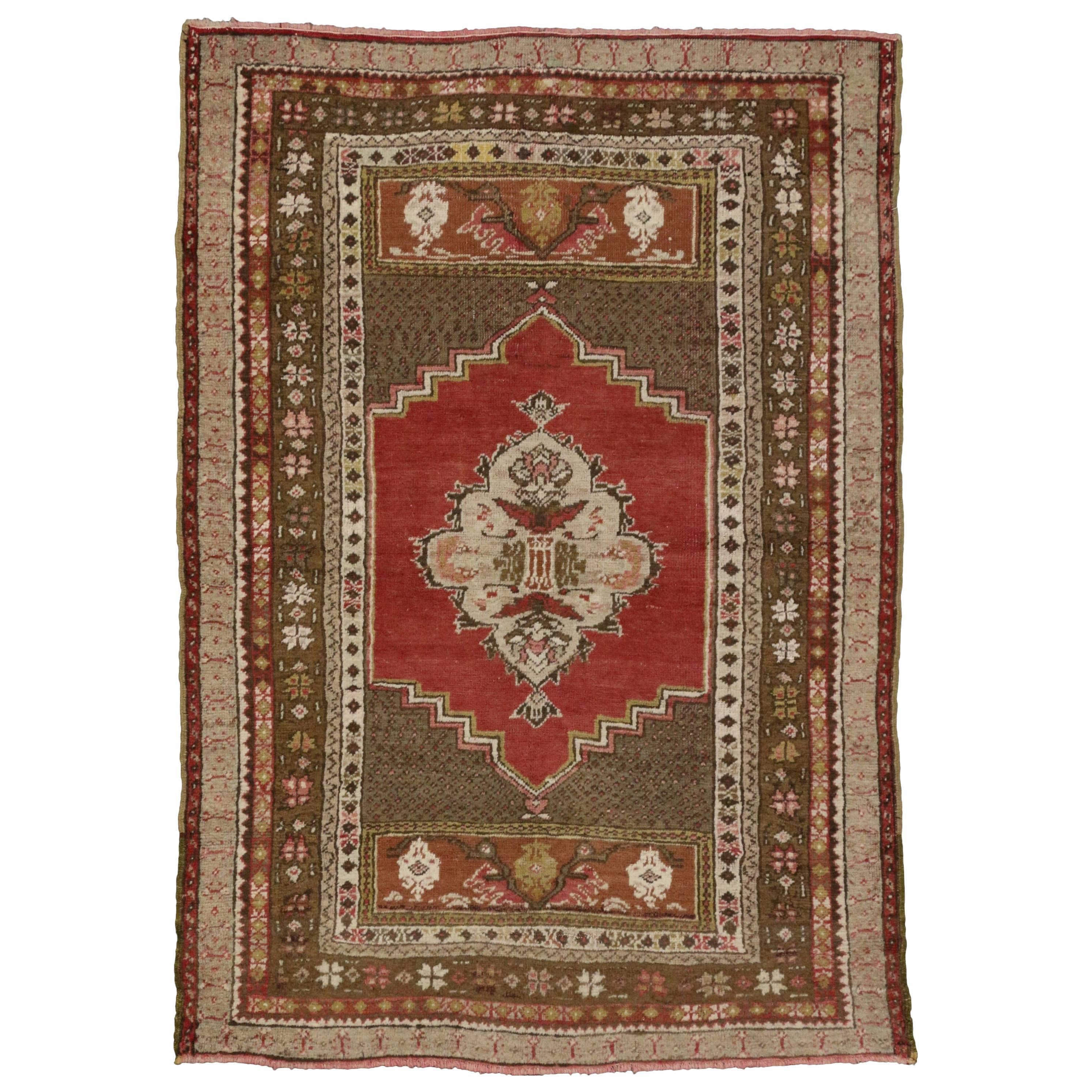 Vintage Turkish Oushak Accent Rug with Traditional Style, Entry or Foyer Rug For Sale