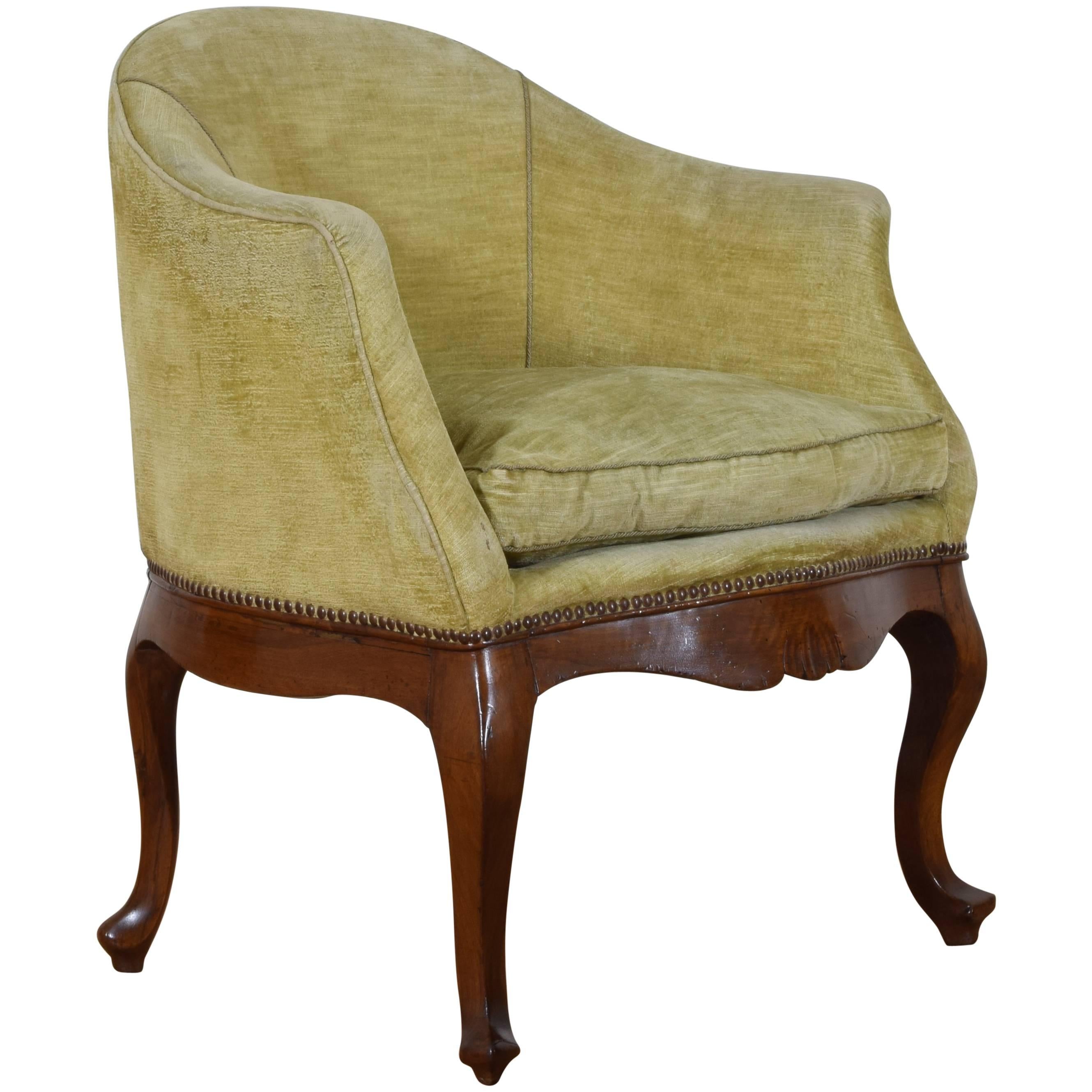Italian Carved Walnut and Upholstered Bergère from the 19th Century