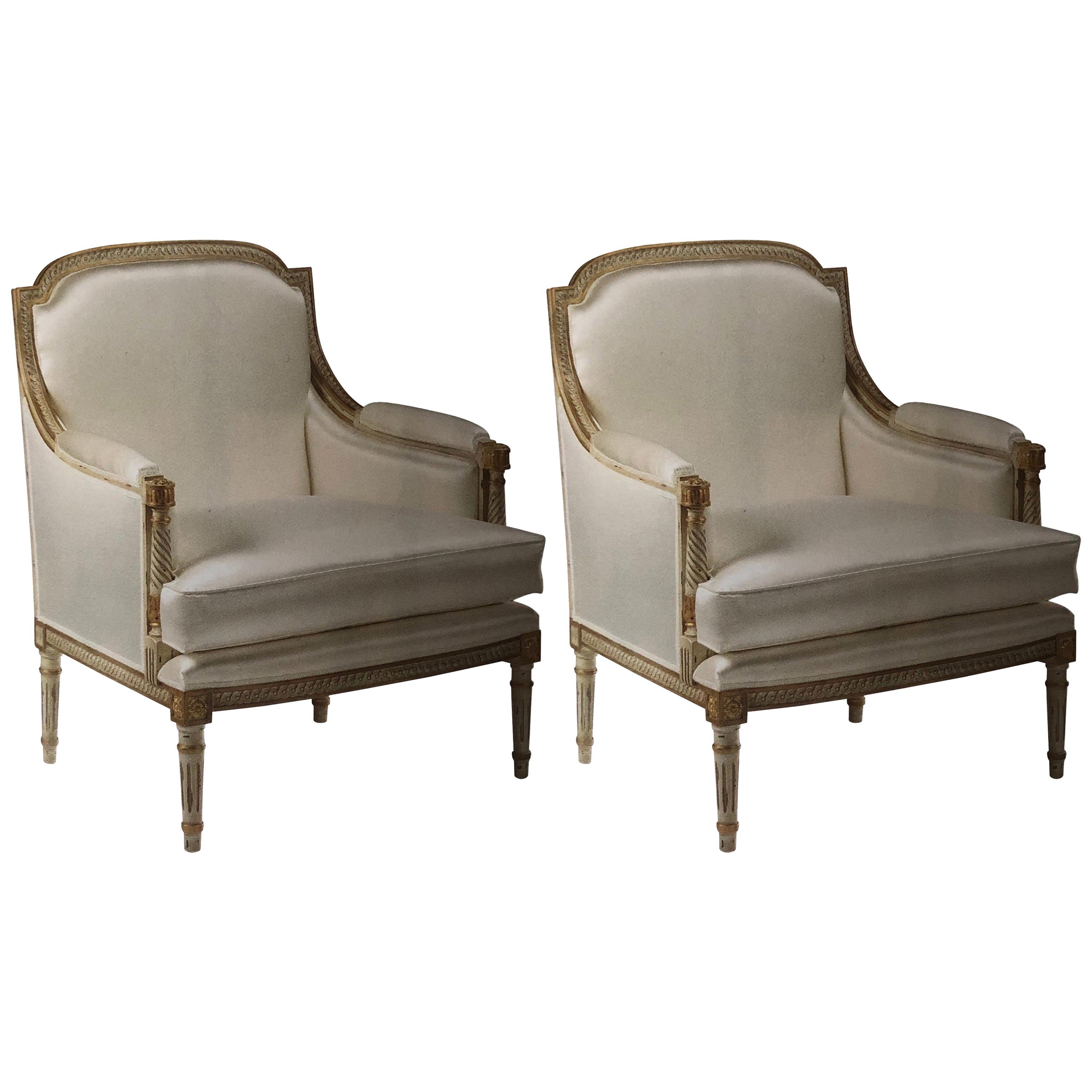 Pair of Italian Modern Neoclassical Louis XVI Style Lounge Chairs, Maison Jansen