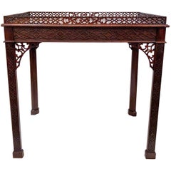Antique English Mahogany Chippendale Fretwork Tea Table, circa 1860-1870