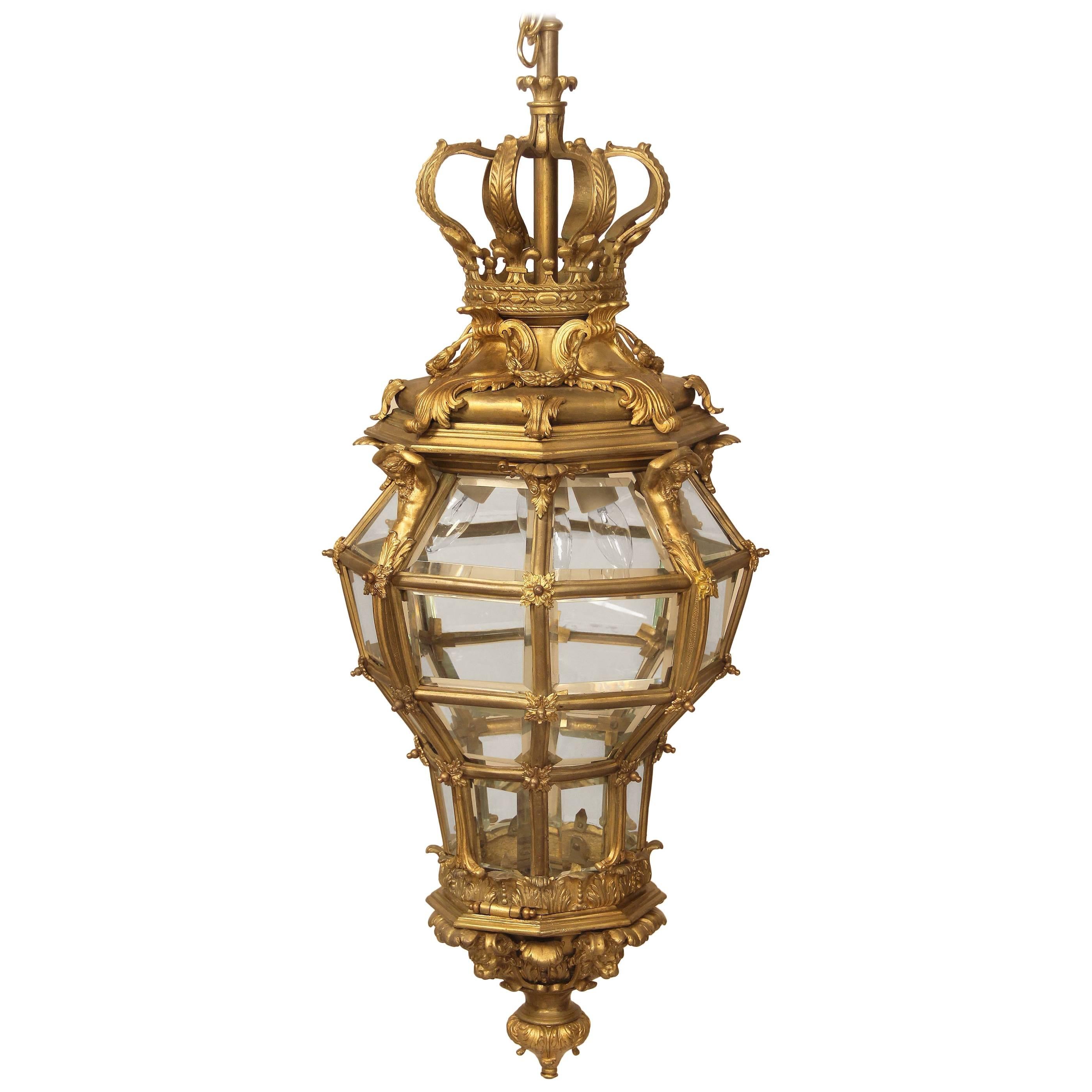 Fantastic Late 19th Century Gilt Bronze and Glass 'Versailles' Hall Lantern